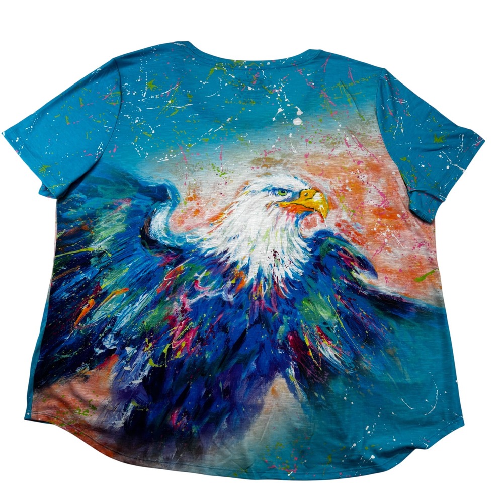 Leoma Lovegrove T-Shirt Lot Women XXL Pink Blue Flamingo Eagle Art Tie Front - Picture 9 of 13